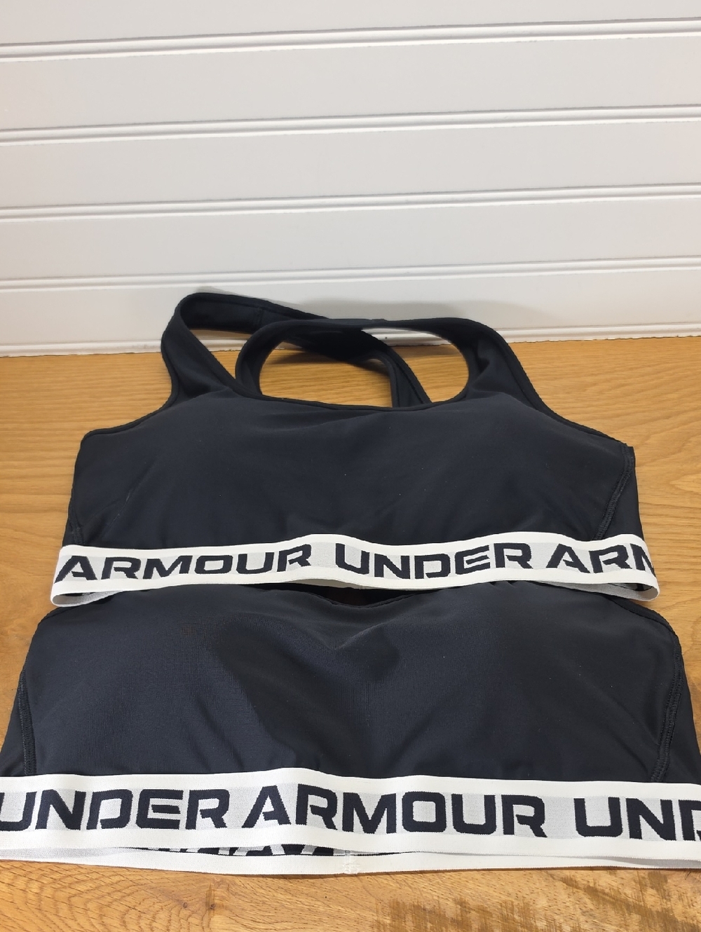 2 Under Armour Mid Crossback  Sports Bras Black With White Band Size XL